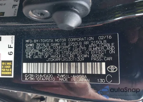 2016 Toyota Prius Four z USA, uszkodzony, nr VIN JTDKARFUXG3011309
